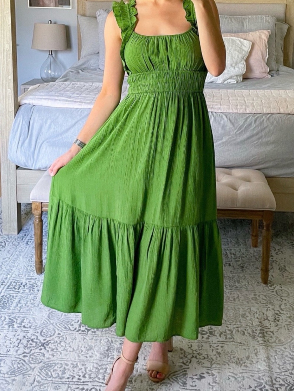 Abercrombie & Fitch Olive Green Ruffle Strap Maxi Dress